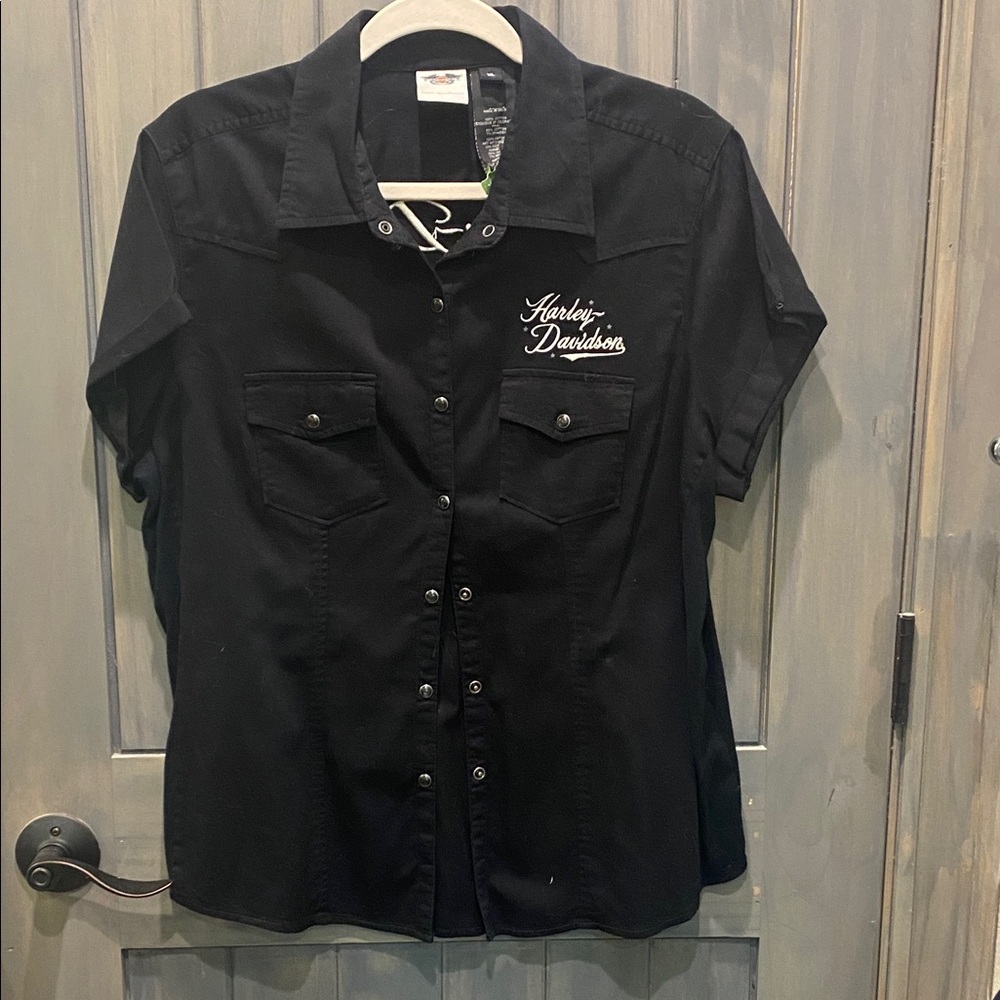 Harley-Davidson Black Short-Sleeve Snap Front Shirt with Script Logo